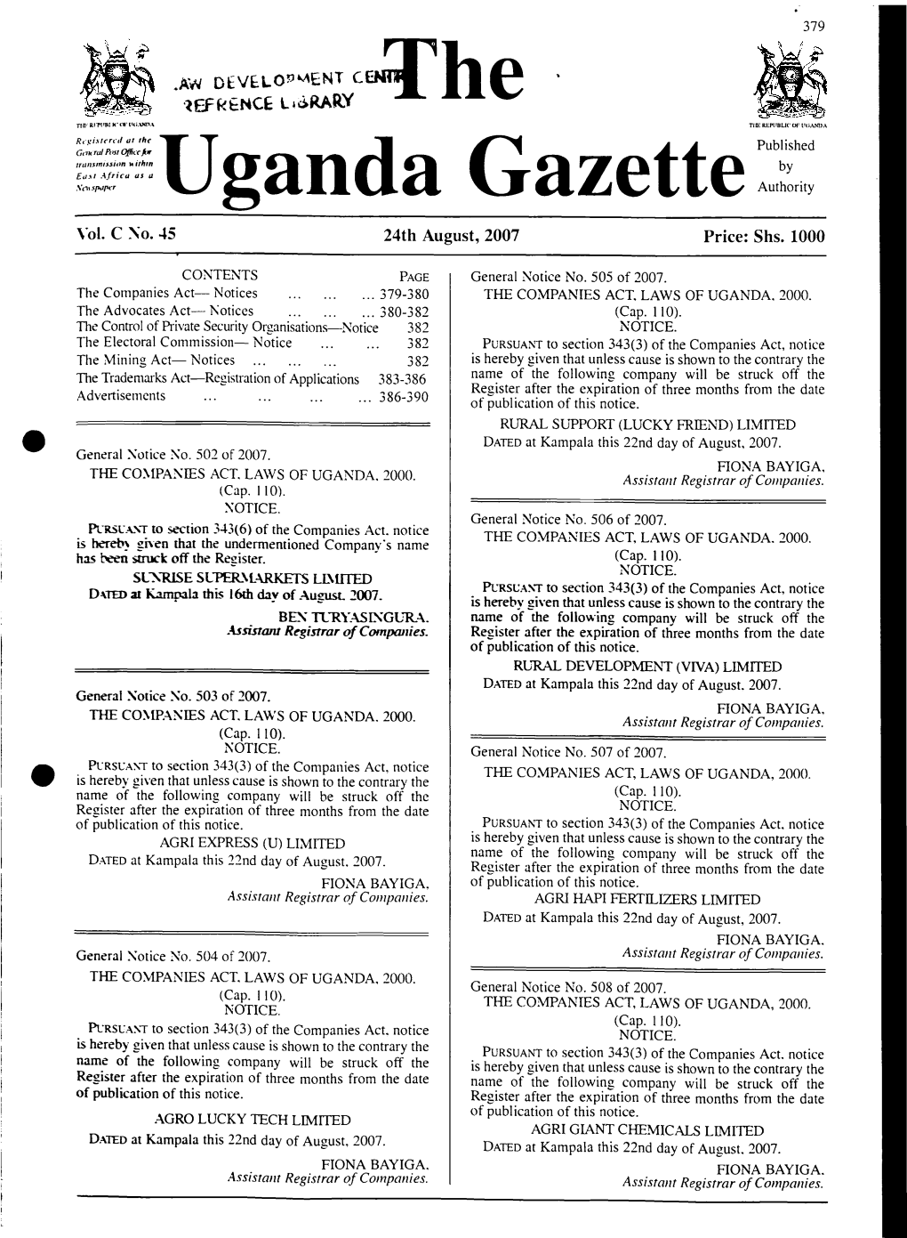 Uganda Gazette X