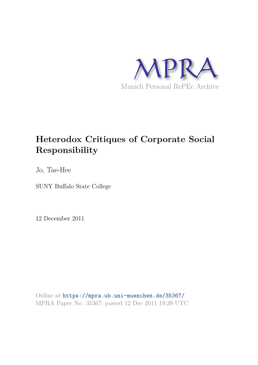 Heterodox Critiques of Corporate Social Responsibility