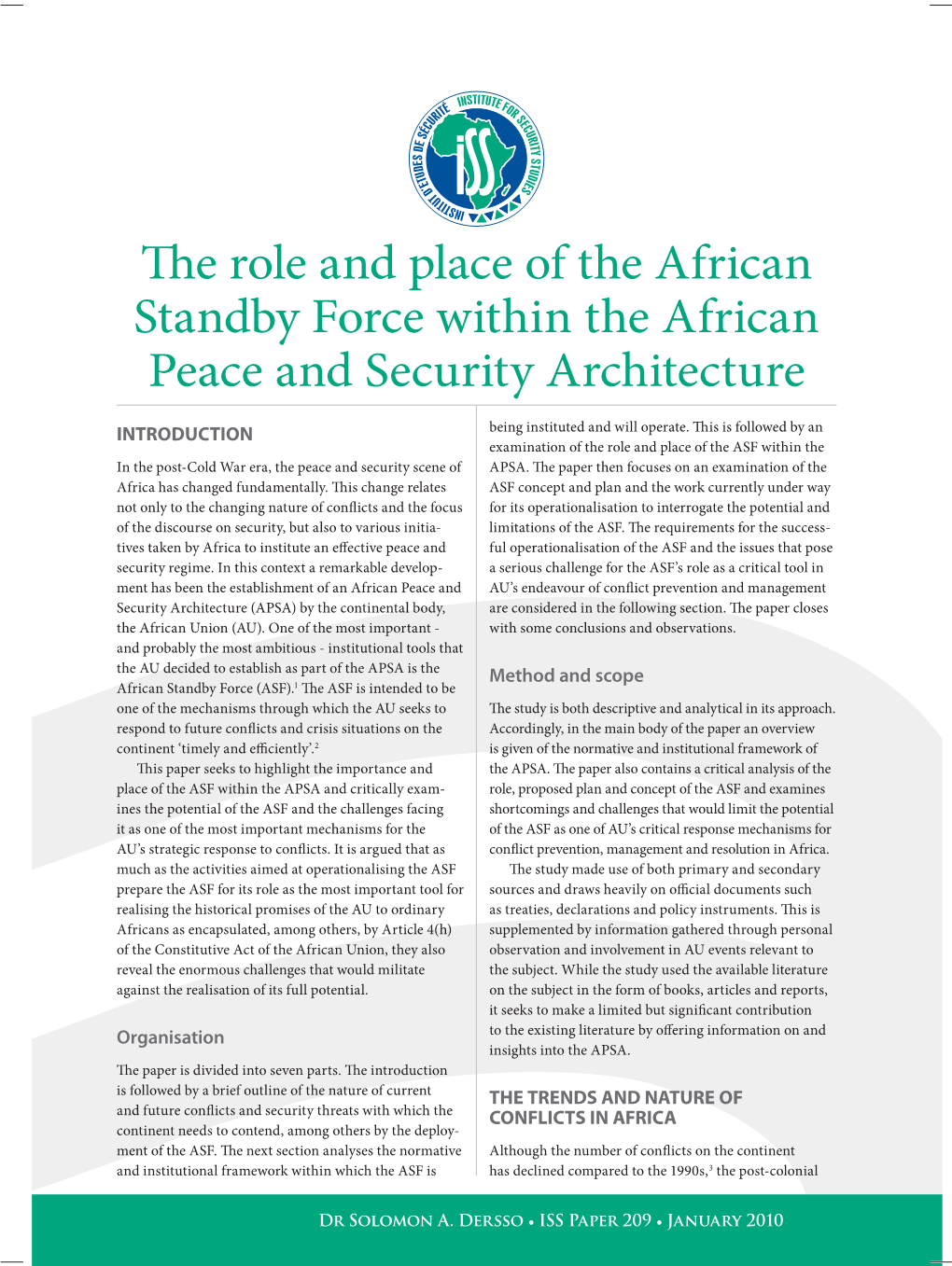 The Role and Place of the African Standby Force Within the African