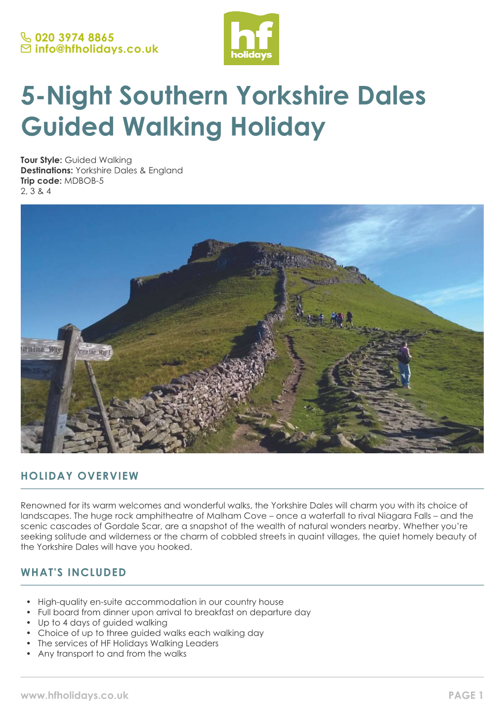 5-Night Southern Yorkshire Dales Guided Walking Holiday