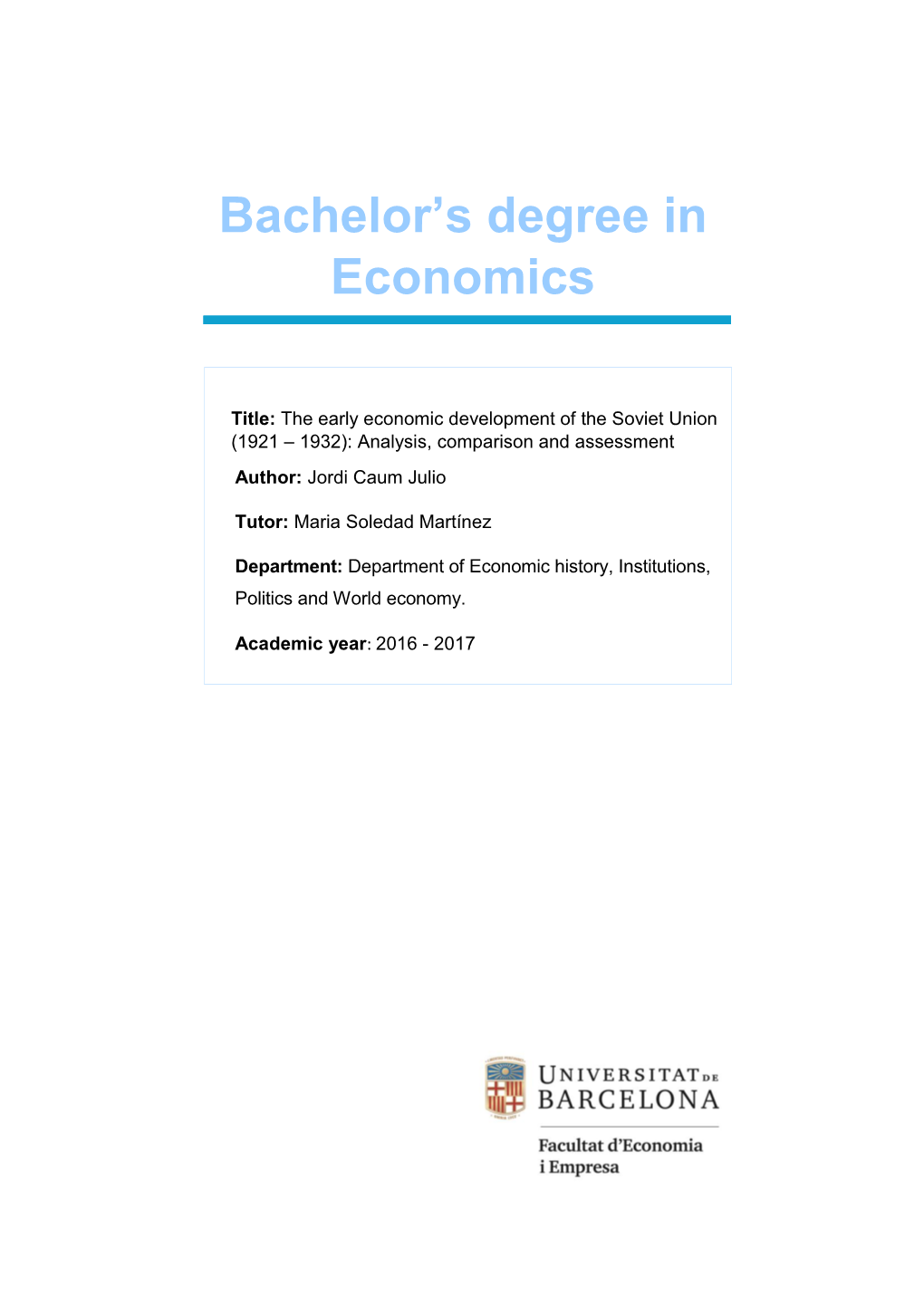 Bachelor's Degree in Economics