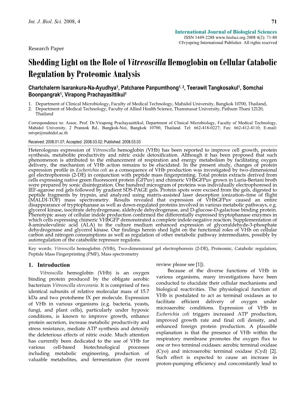 Shedding Light on the Role of Vitreoscillahemoglobin on Cellular