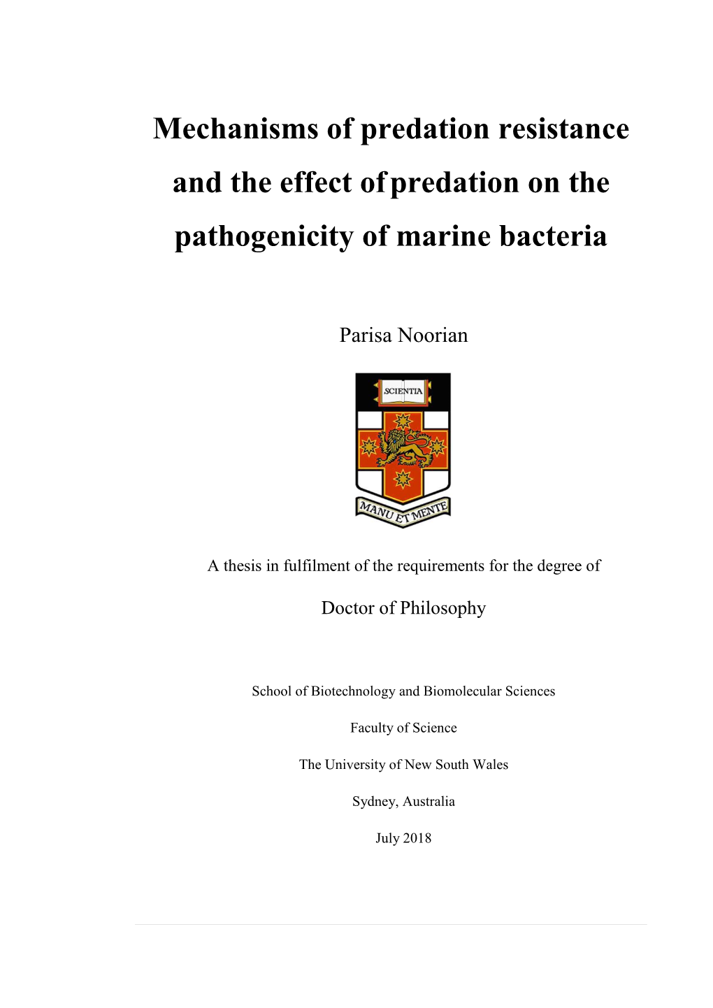 Mechanisms of Predation Resistance and the Effect Ofpredation on the Pathogenicity of Marine Bacteria