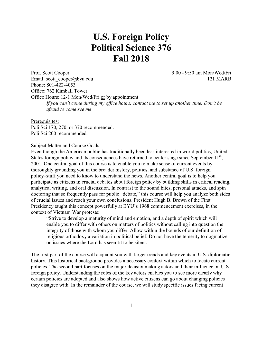 U.S. Foreign Policy Political Science 376 Fall 2018