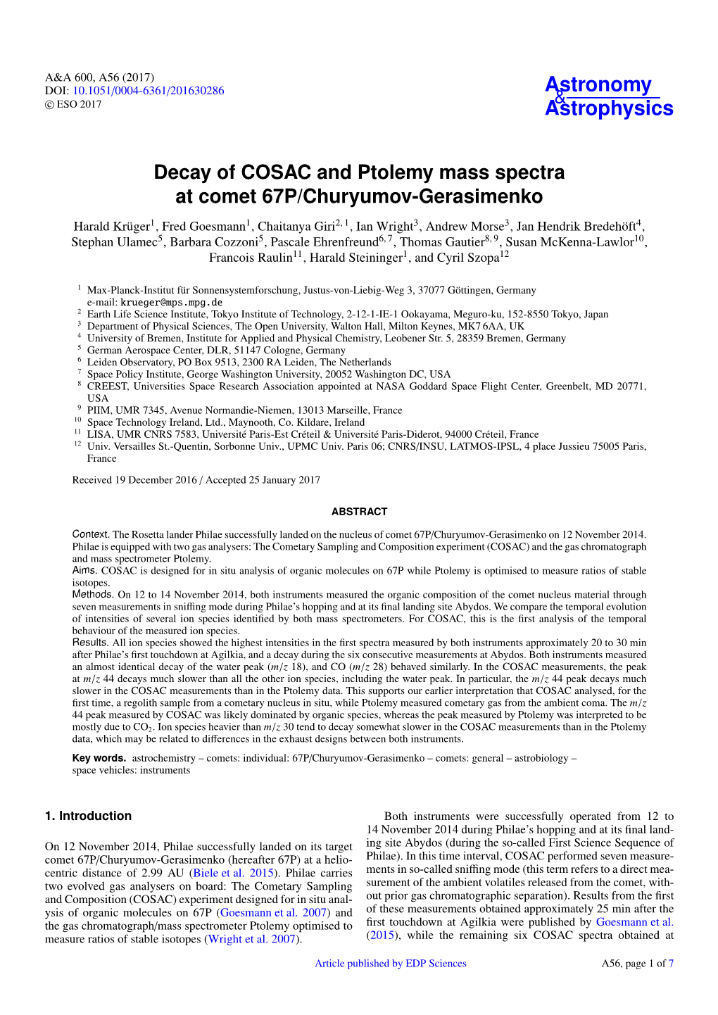 Decay of COSAC and Ptolemy Mass Spectra