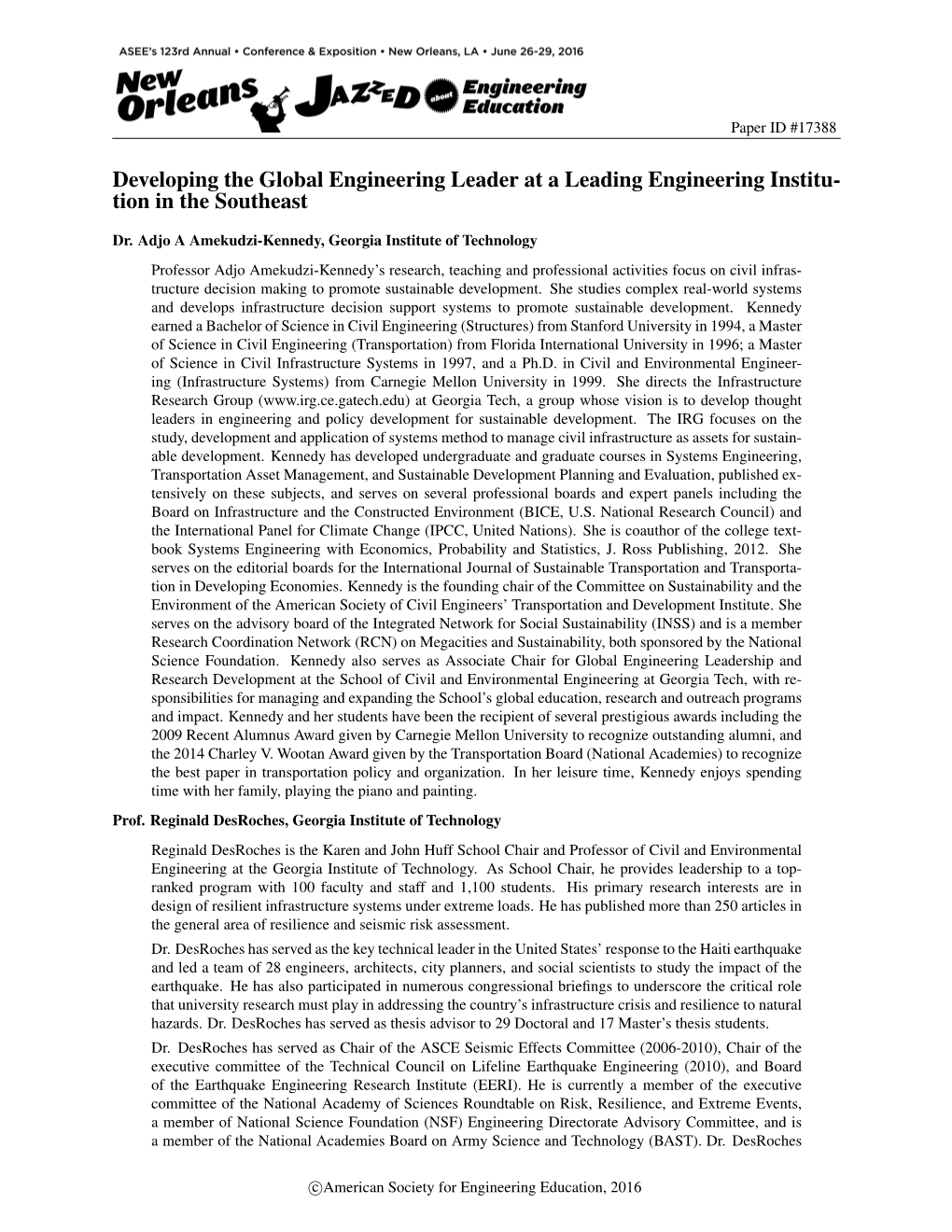 Developing the Global Engineering Leader at a Leading Engineering Institu- Tion in the Southeast