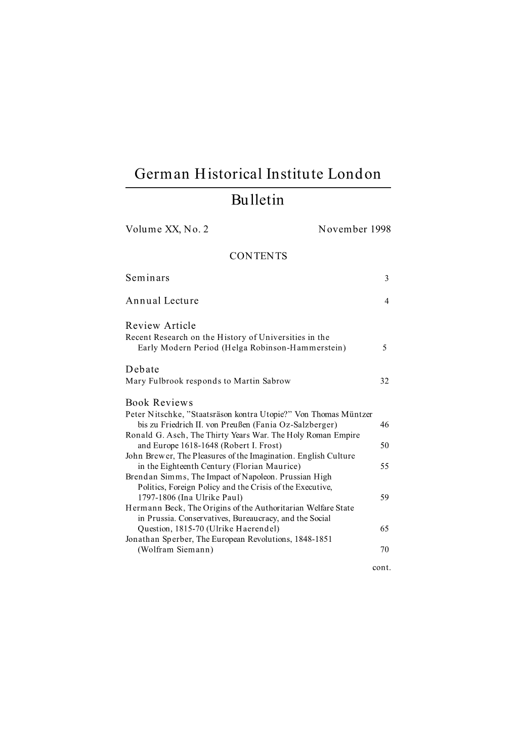 German Historical Institute London Bulletin Vol 20 (1998), No. 2