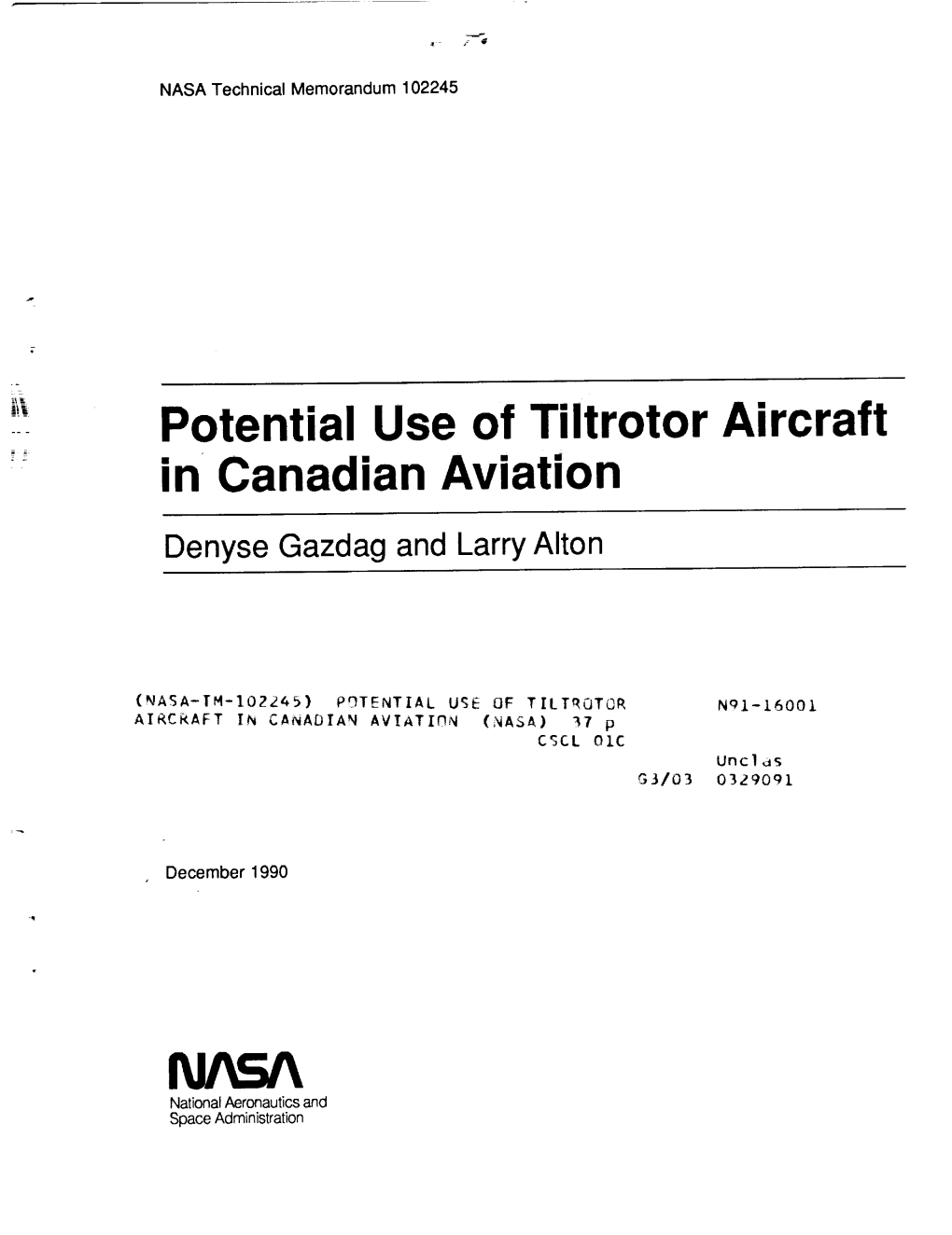 Potential Use of Tiltrotor Aircraft in Canadian Aviation