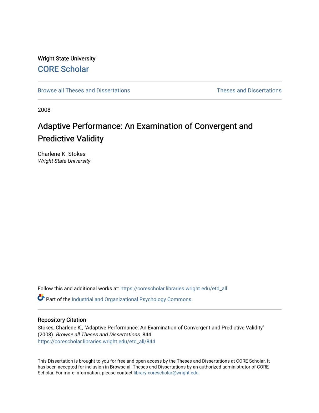 Adaptive Performance: an Examination of Convergent and Predictive Validity