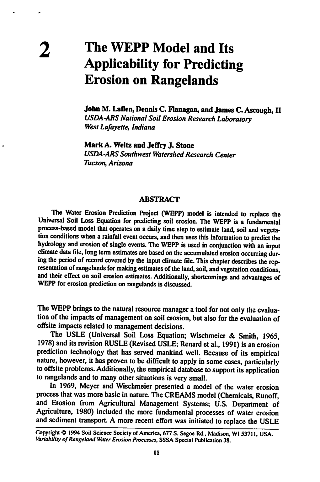 The WEPP Model and Its Applicability for Predicting Erosion on Rangelands