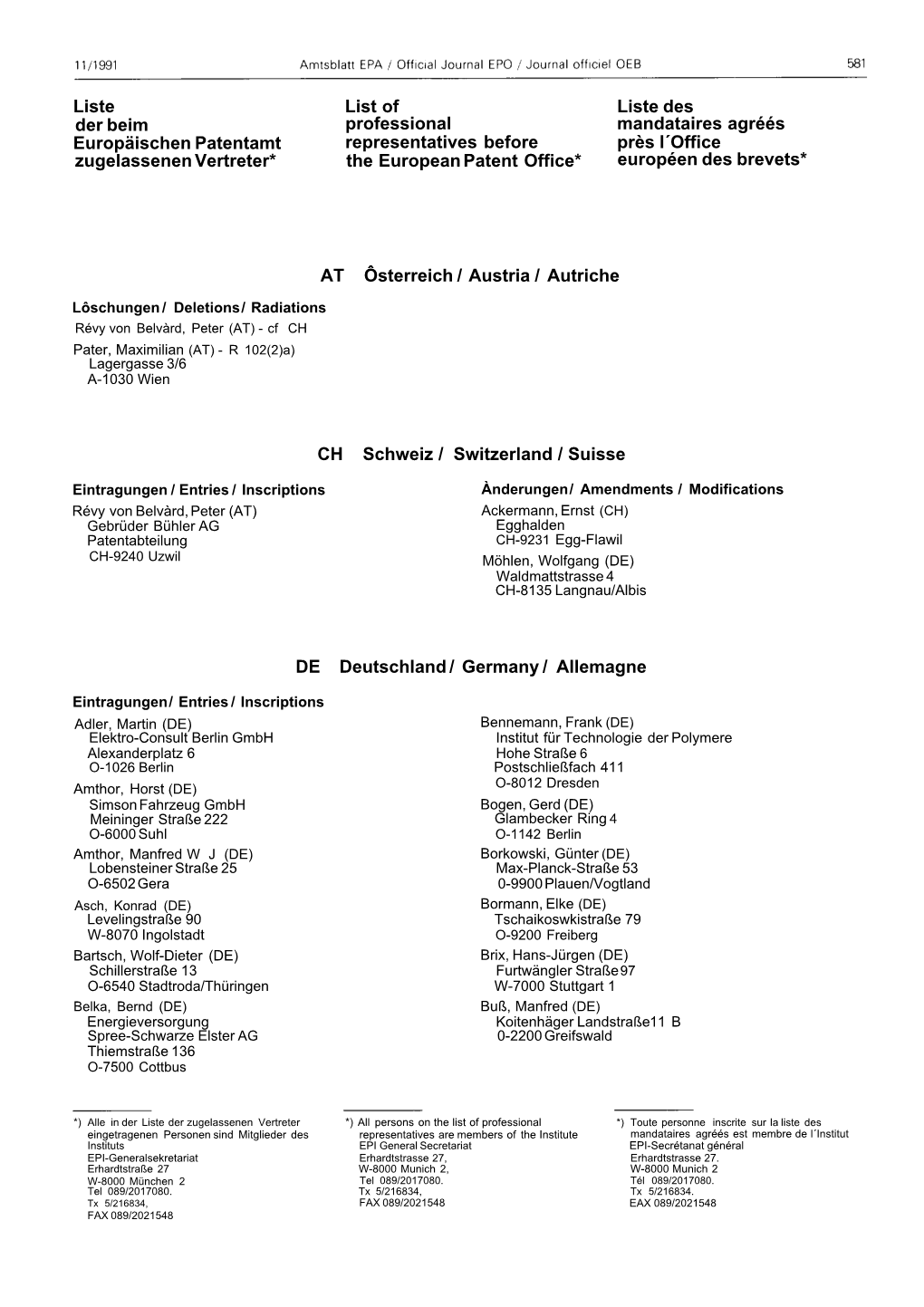 Liste Der Beim Europäischen Patentamt Zugelassenen Vertreter