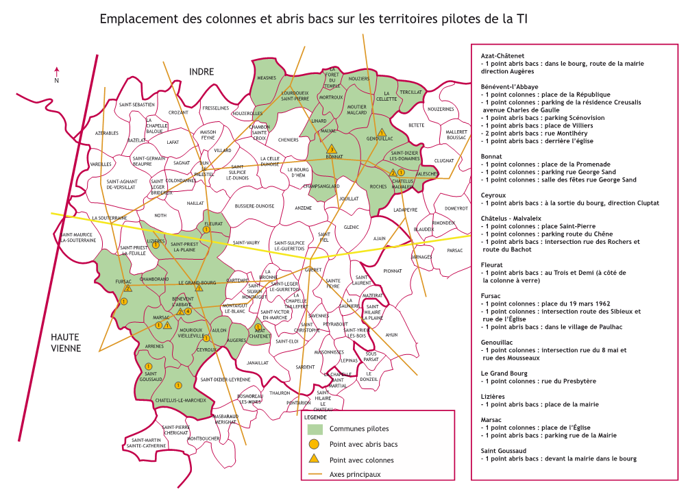 Emplacement Des Colonnes Et Abris Bacs Sur Les Territoires Pilotes De La TI