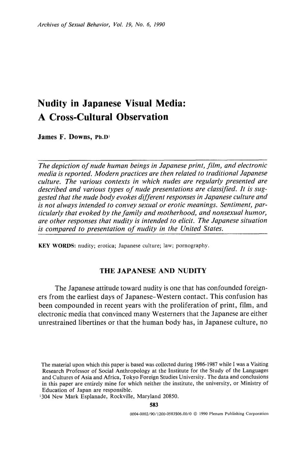 Nudity in Japanese Visual Media: a Cross-Cultural Observation