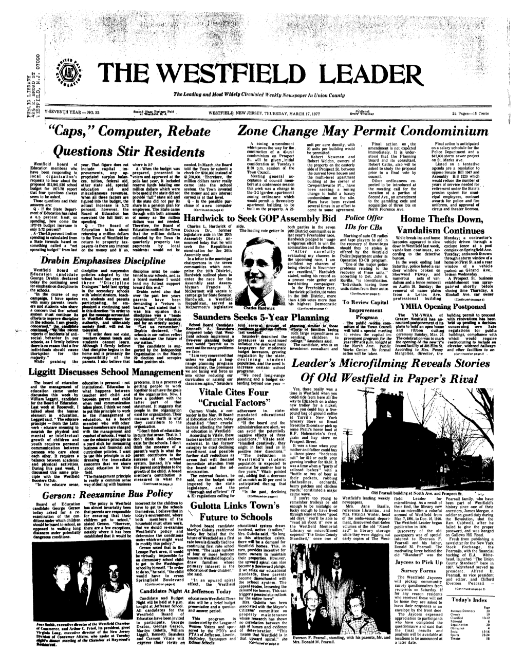 THE WESTFIELD LEADER the Leading and Mott Widely Circulated Weekly Newspaper in Union County