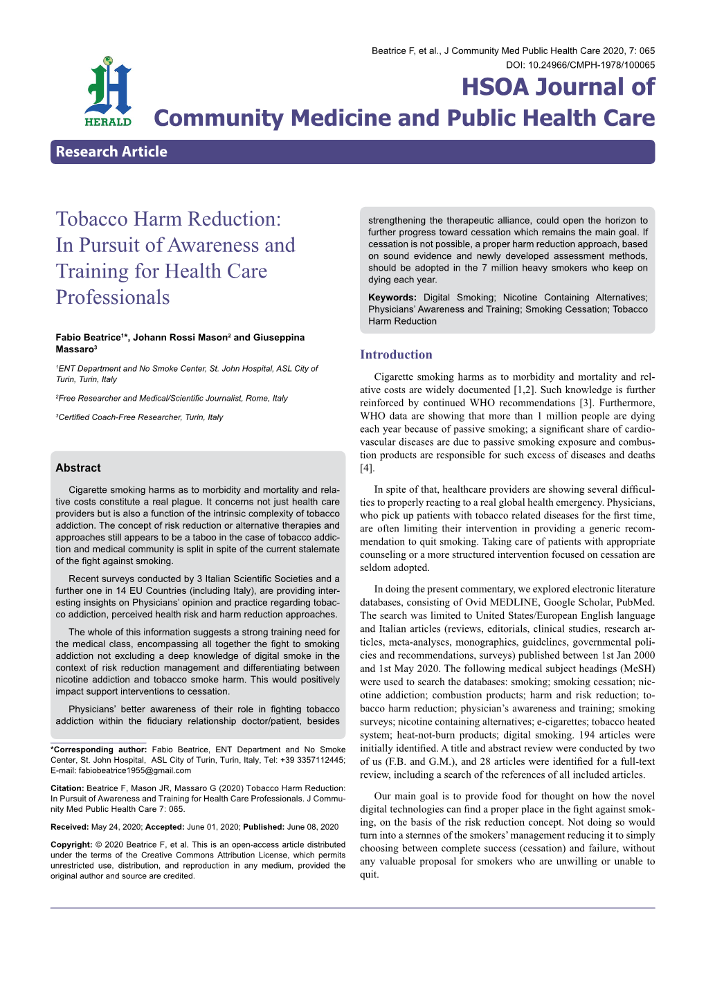 Tobacco Harm Reduction: in Pursuit of Awareness and Training for Health Care Professionals