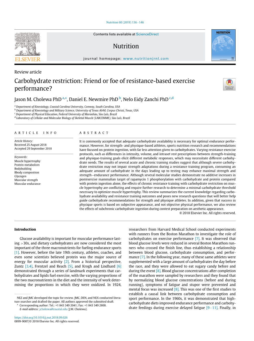 Carbohydrate Restriction: Friend Or Foe of Resistance-Based Exercise Performance?