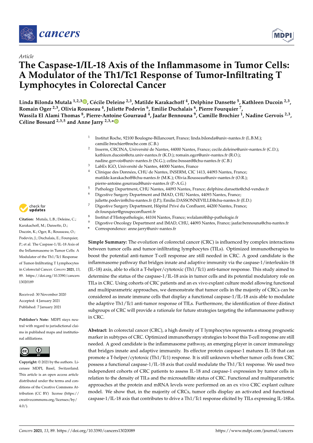 The Caspase-1/IL-18 Axis of the Inflammasome in Tumor Cells