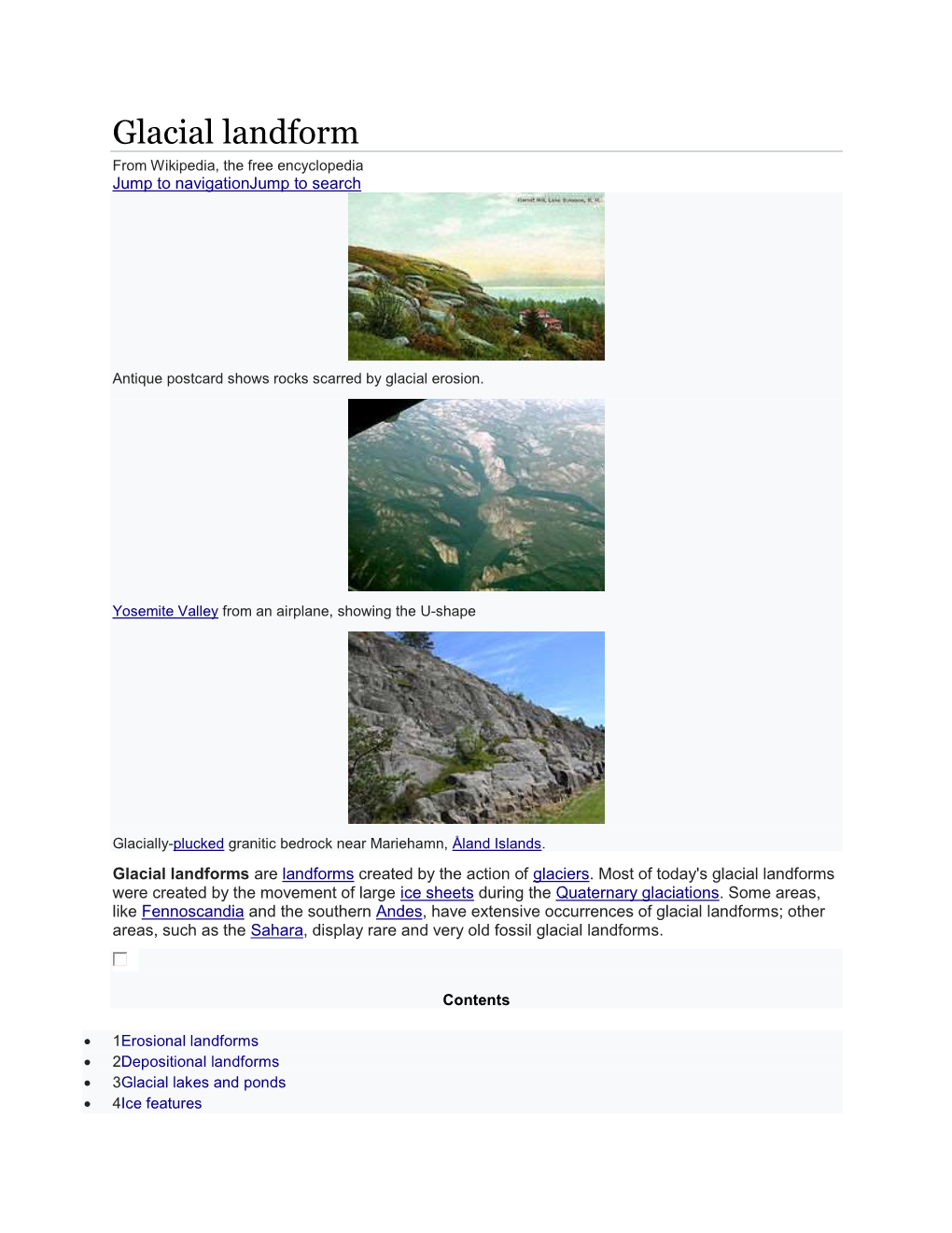 Glacial Landform from Wikipedia, the Free Encyclopedia Jump to Navigationjump to Search