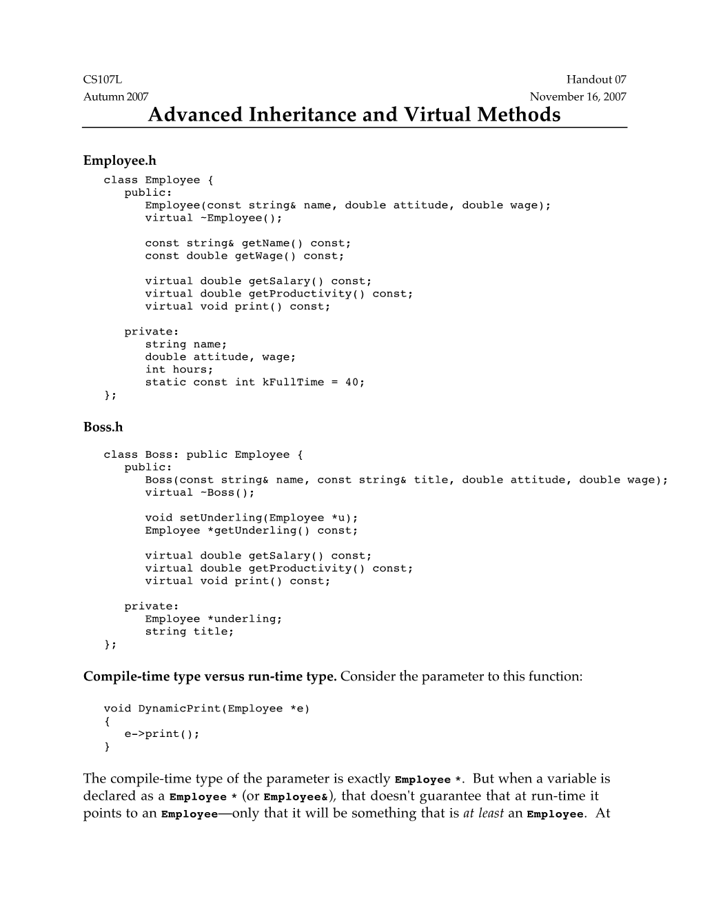 Advanced Inheritance and Virtual Methods