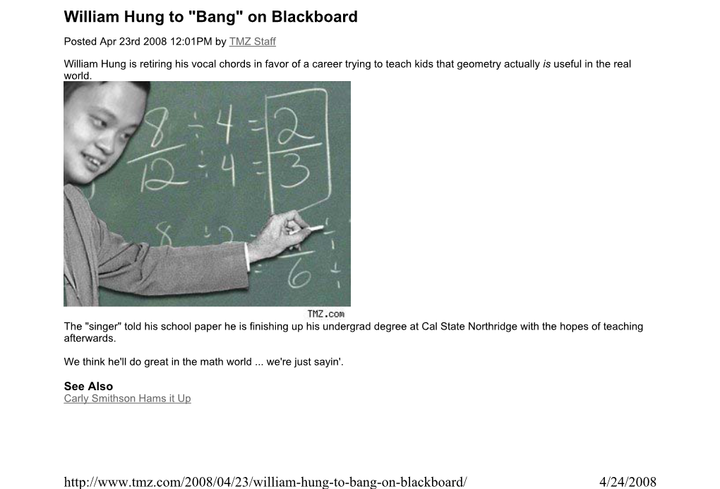 William Hung to "Bang" on Blackboard - TMZ.Com Page 1 of 9