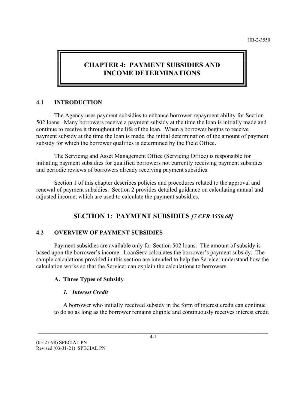 Chapter 4: Payment Subsidies and Income Determinations