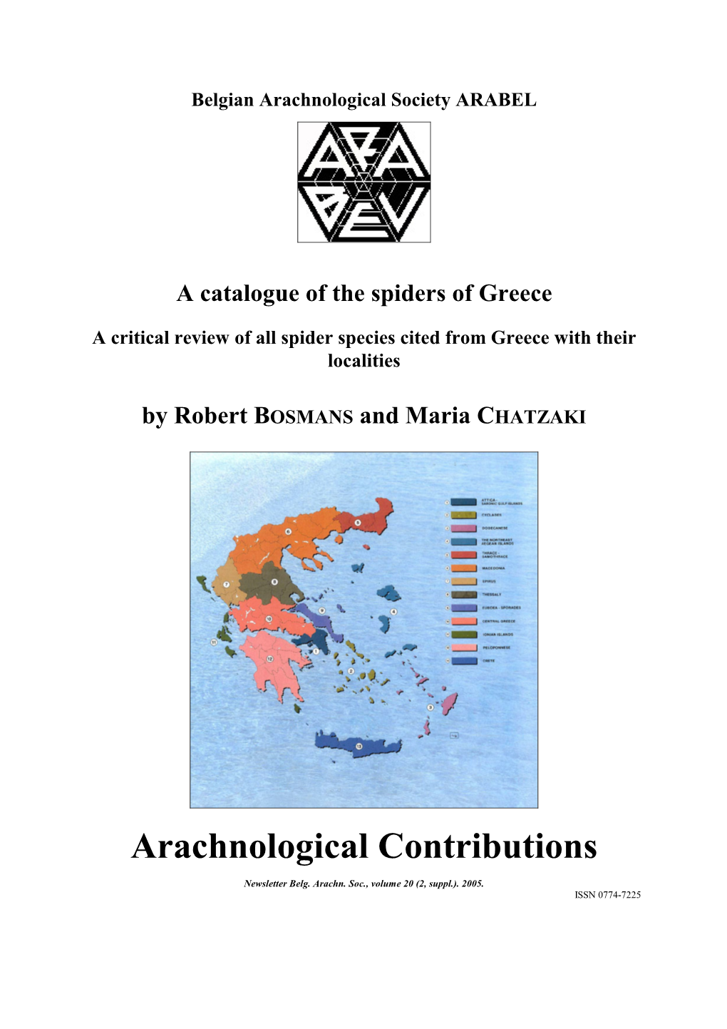 A Critical Review of All Spider Species Cited from Greece with Their Localities