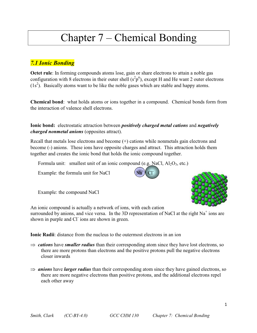 Chapter 7 – Chemical Bonding