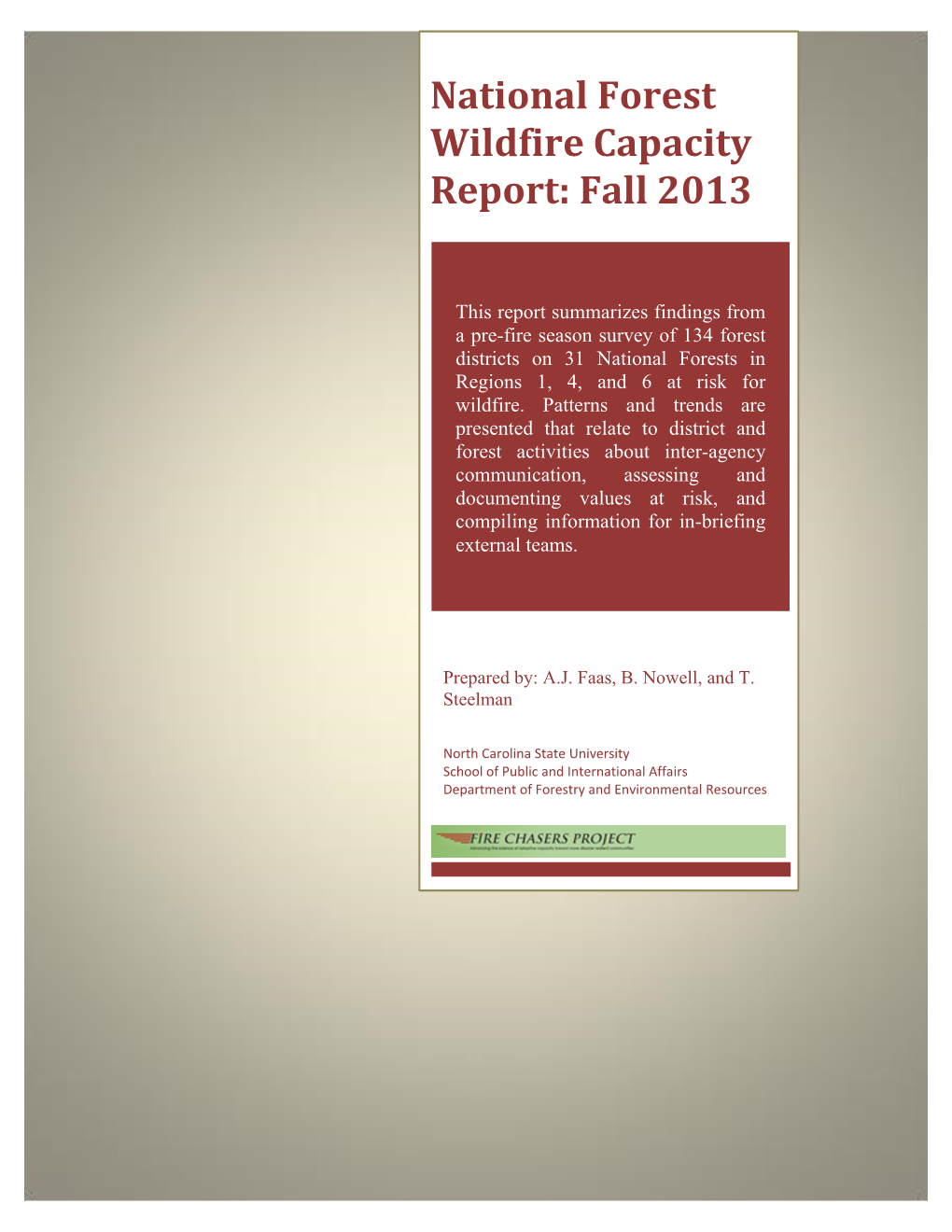 National Forest Wildfire Capacity Report: Fall 2013