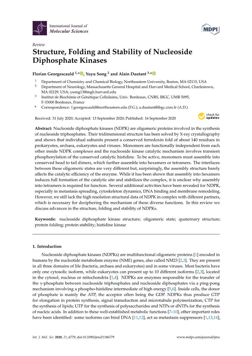 Structure, Folding and Stability of Nucleoside Diphosphate Kinases