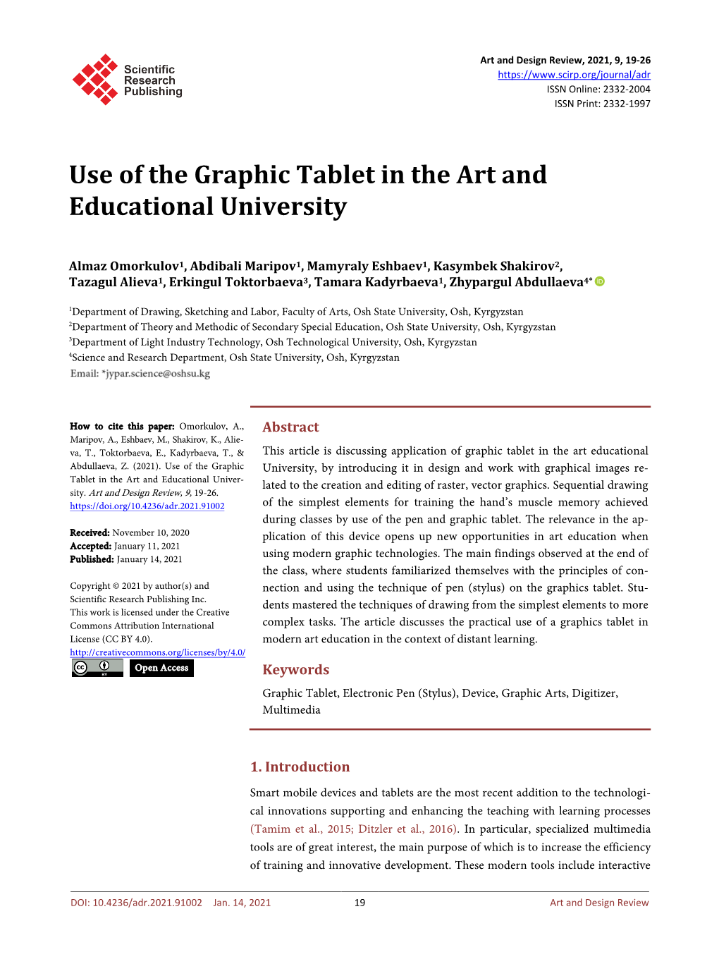 Use of the Graphic Tablet in the Art and Educational University