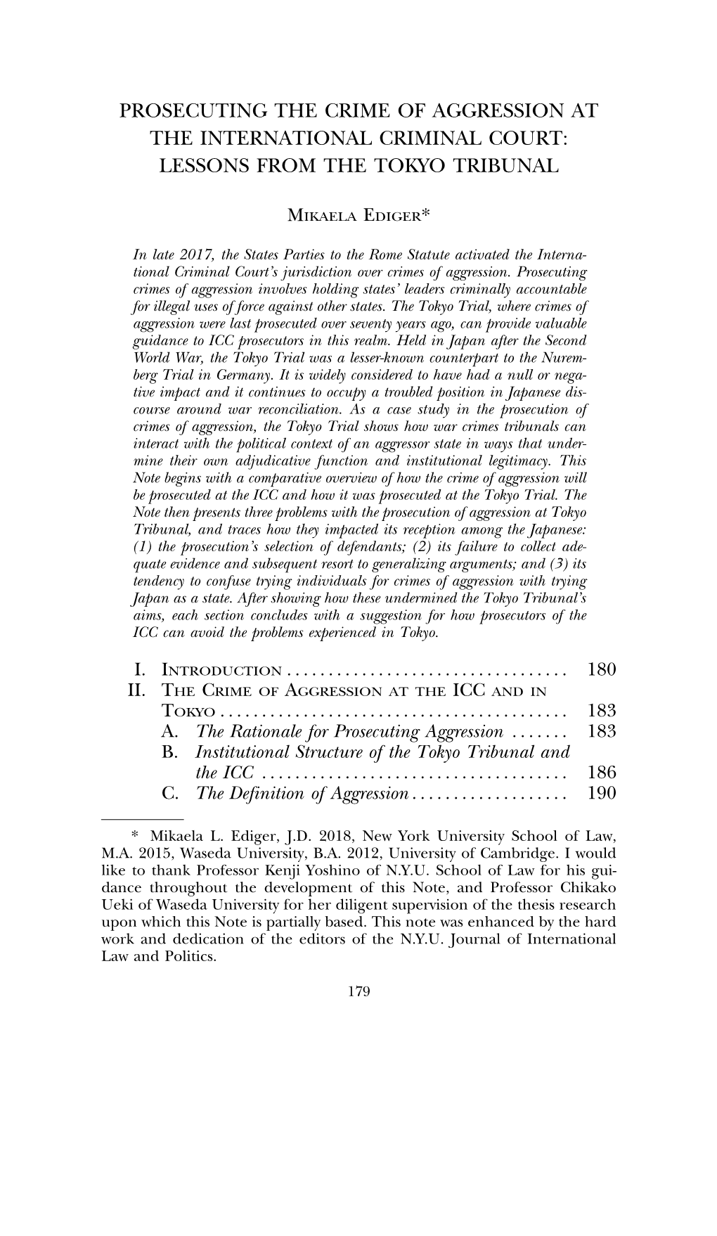 Prosecuting the Crime of Aggression at the International Criminal Court: Lessons from the Tokyo Tribunal