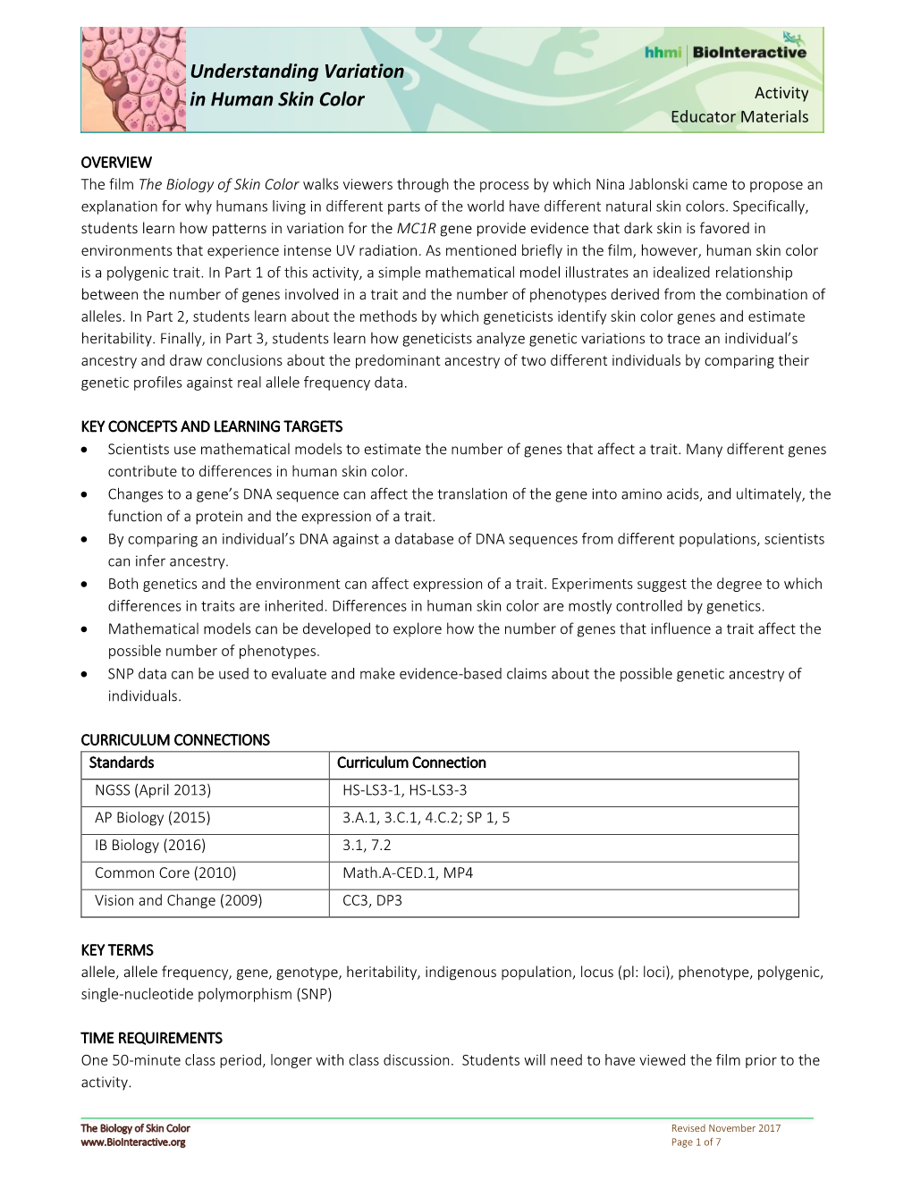 Understanding Variation in Human Skin Color Activity Educator Materials