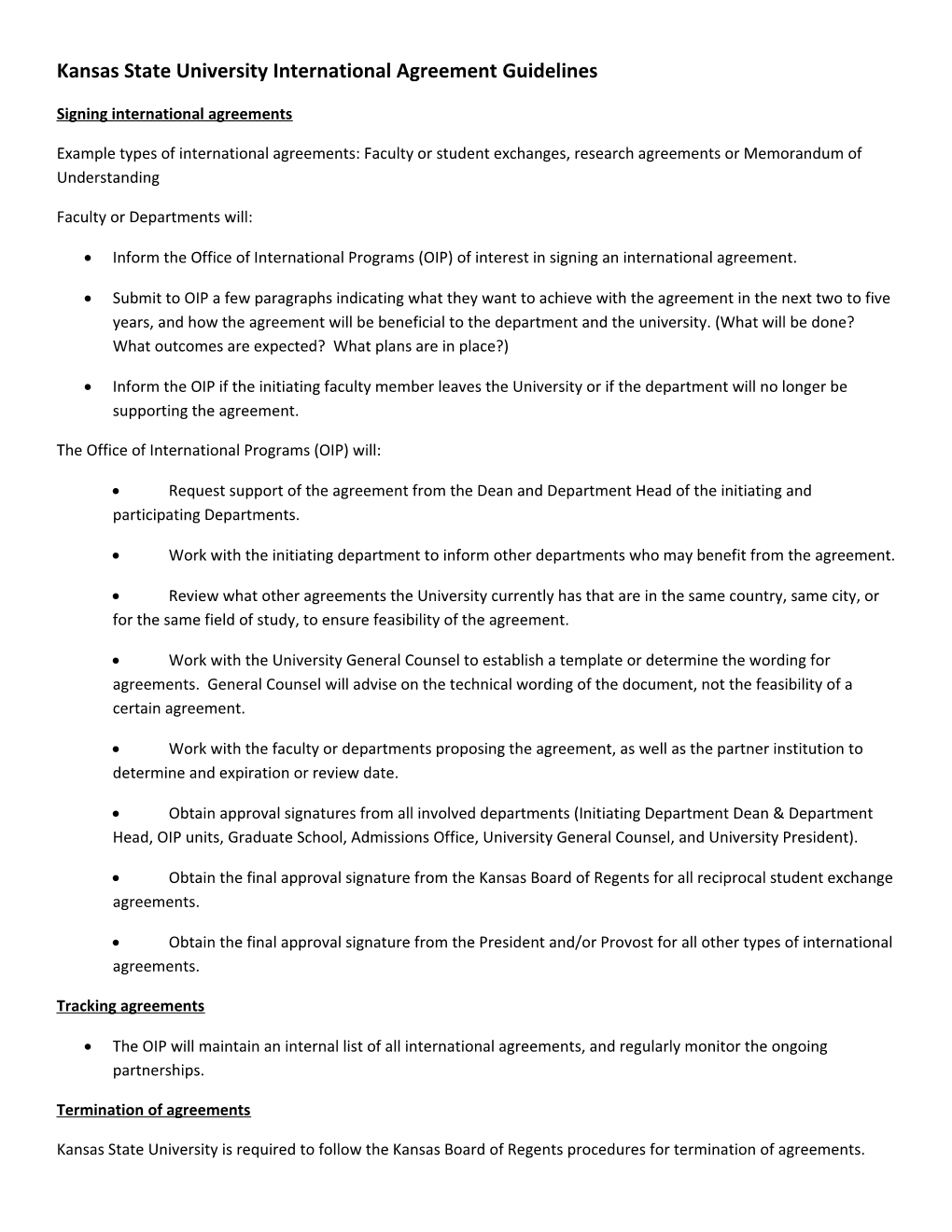 Kansas State University International Agreement Guidelines