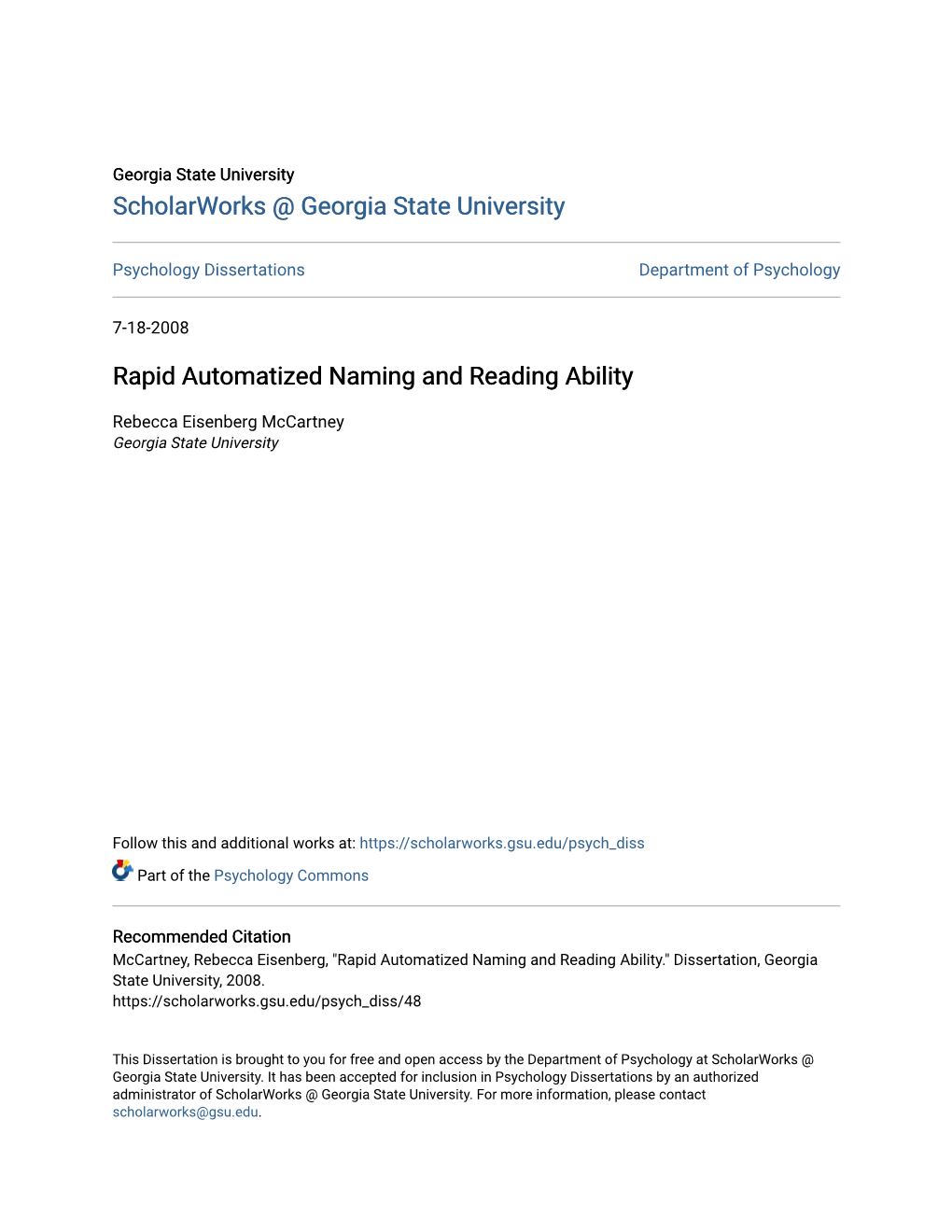 Rapid Automatized Naming and Reading Ability