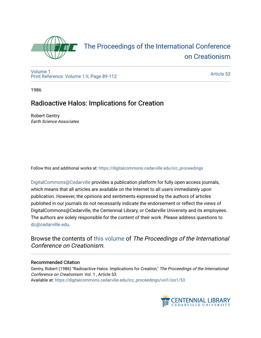 Radioactive Halos: Implications for Creation