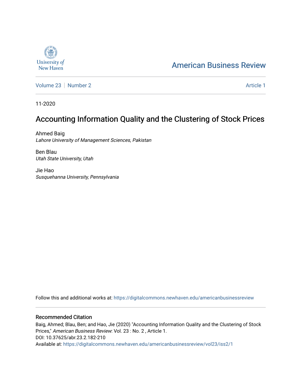 Accounting Information Quality and the Clustering of Stock Prices