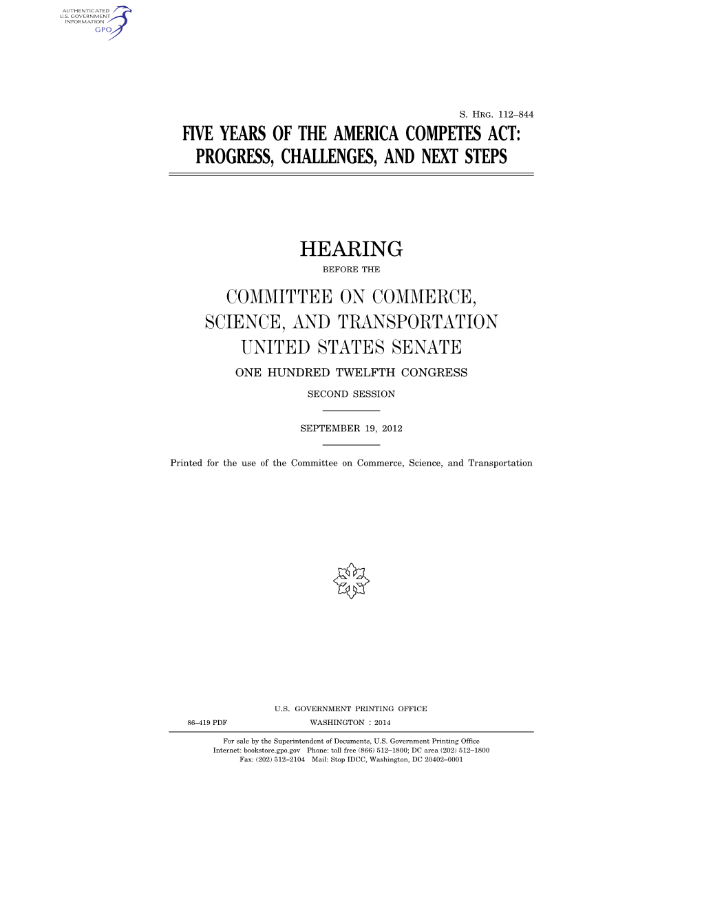 Five Years of the America Competes Act: Progress, Challenges, and Next Steps