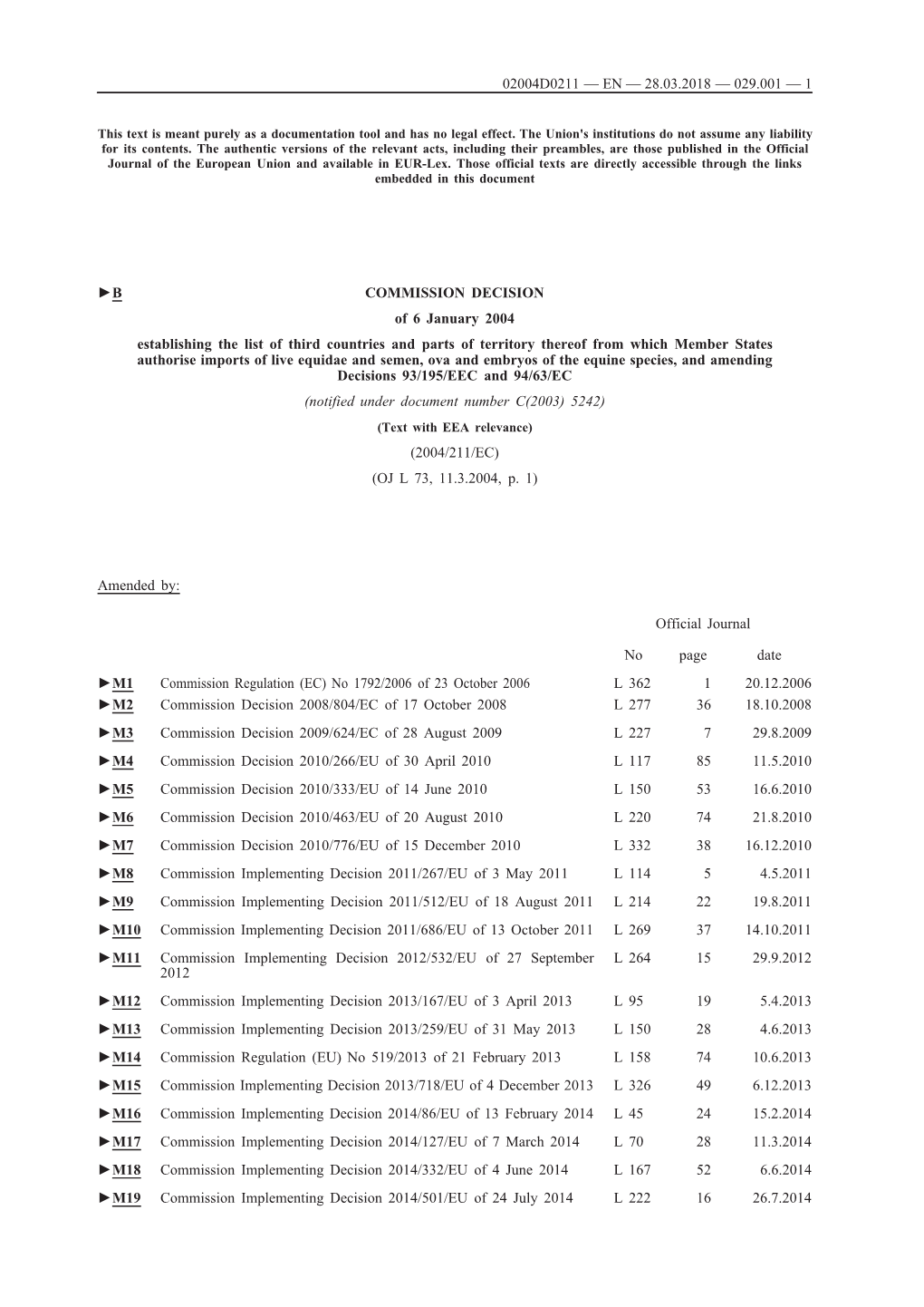 B COMMISSION DECISION of 6 January 2004