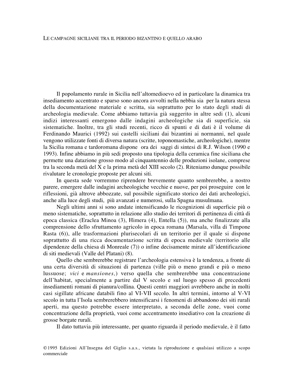 A. MOLINARI, Le Campagne Siciliane Tra Il Periodo Bizantino E Quello Arabo, P