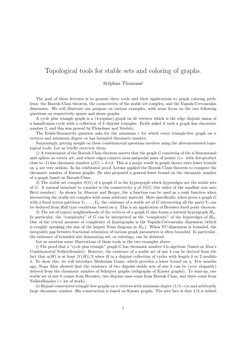 Topological Tools for Stable Sets and Coloring of Graphs