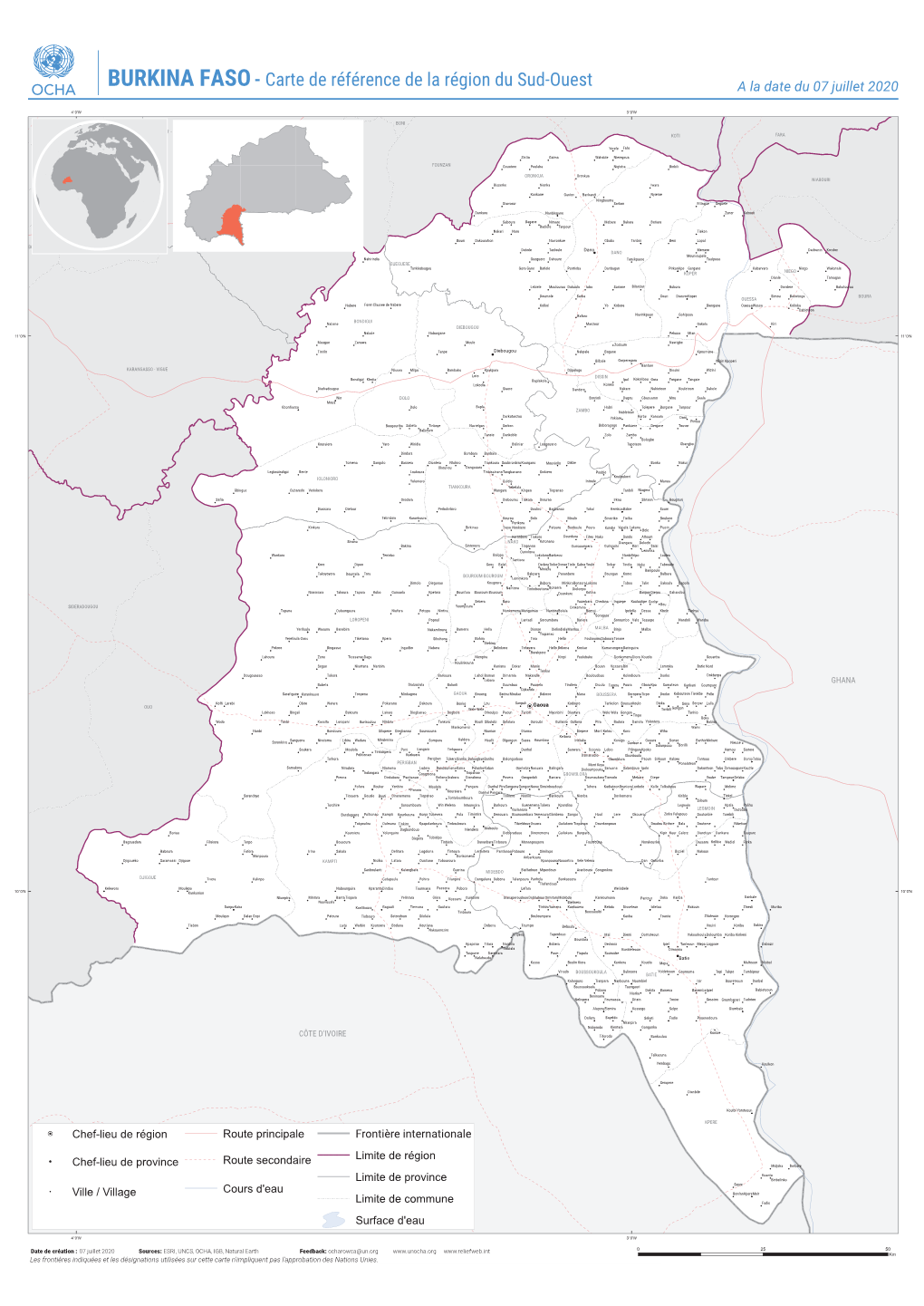 BURKINA FASO - Carte De Référence De La Région Du Sud-Ouest a La Date Du 07 Juillet 2020
