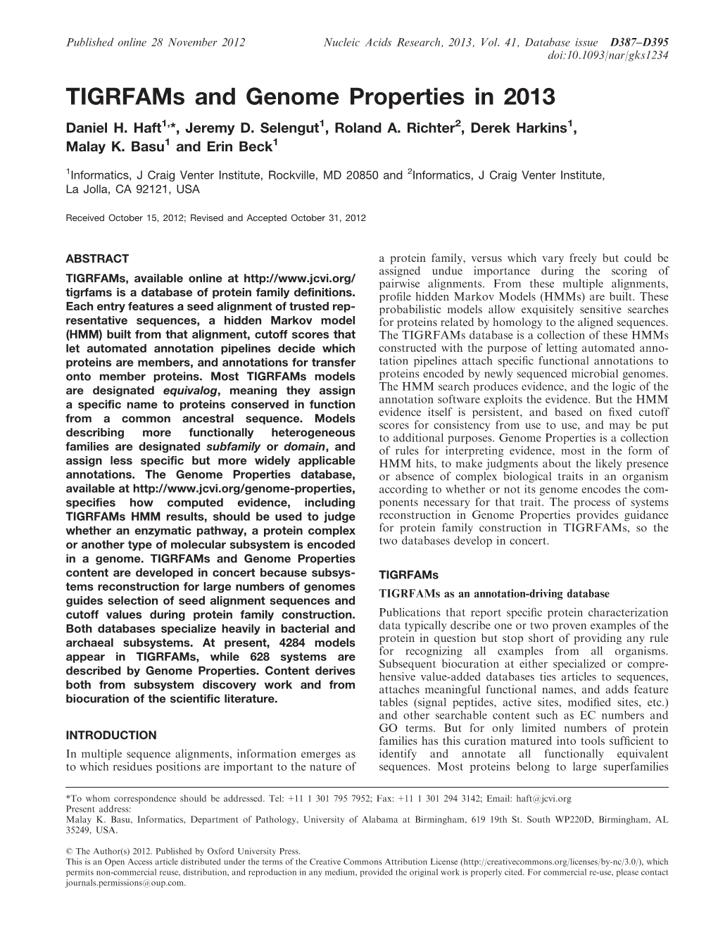 Tigrfams and Genome Properties in 2013 Daniel H