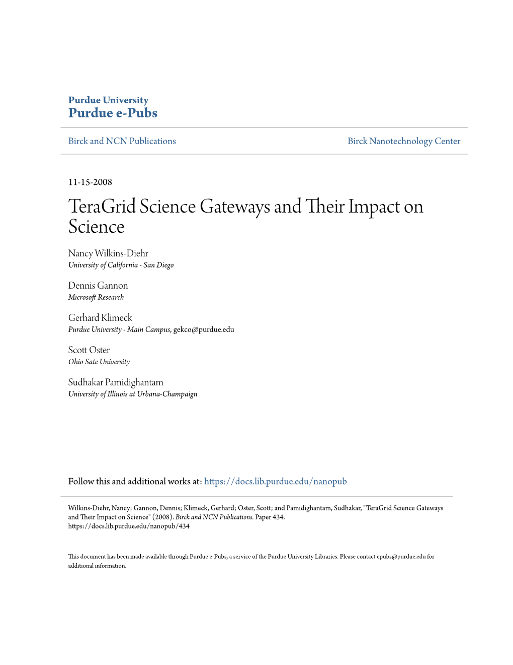 Teragrid Science Gateways and Their Impact on Science