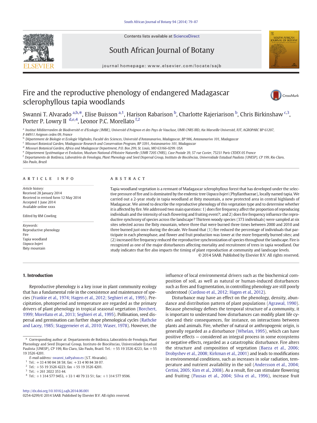 Fire and the Reproductive Phenology of Endangered Madagascar Sclerophyllous Tapia Woodlands