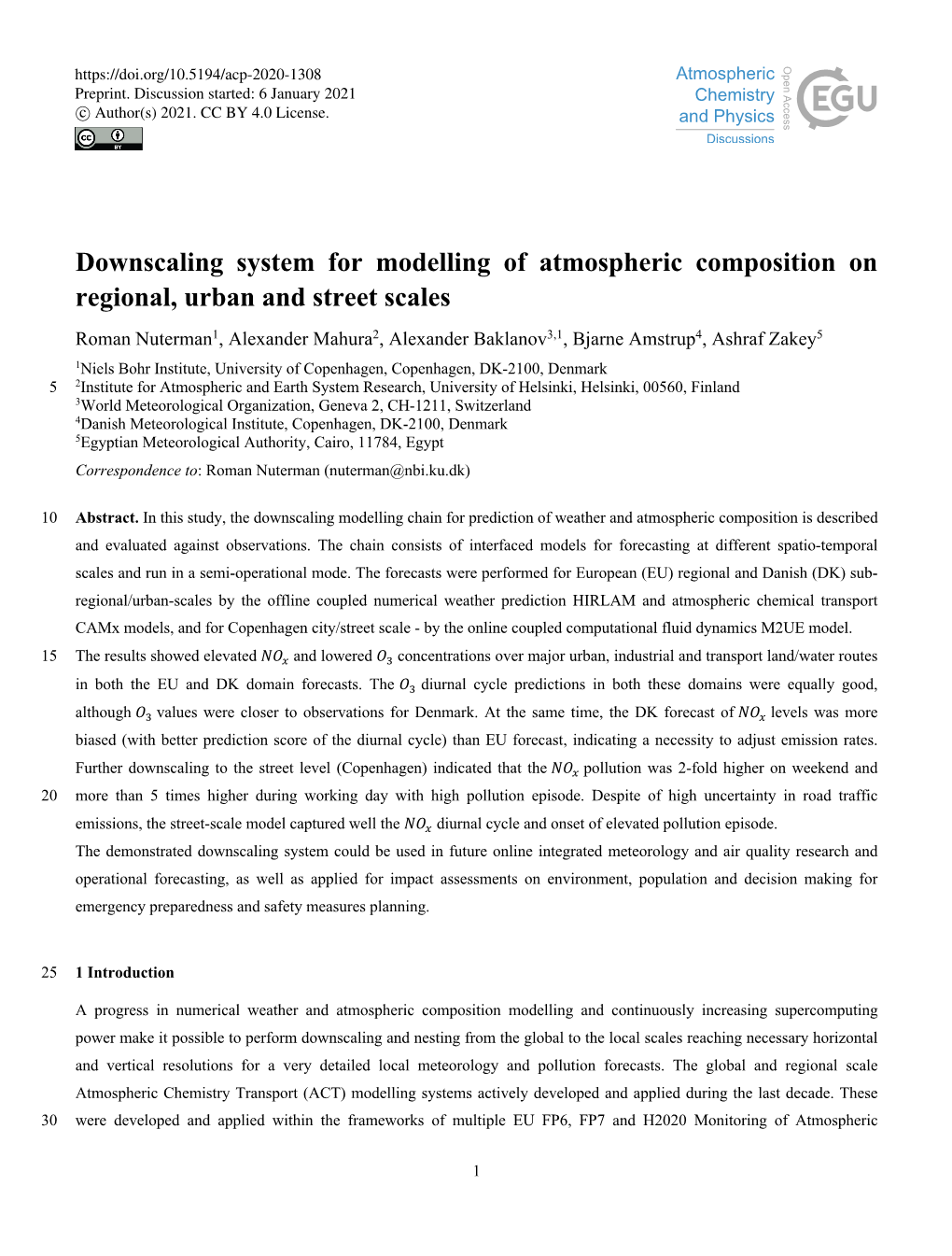 Downscaling System for Modelling of Atmospheric Composition On