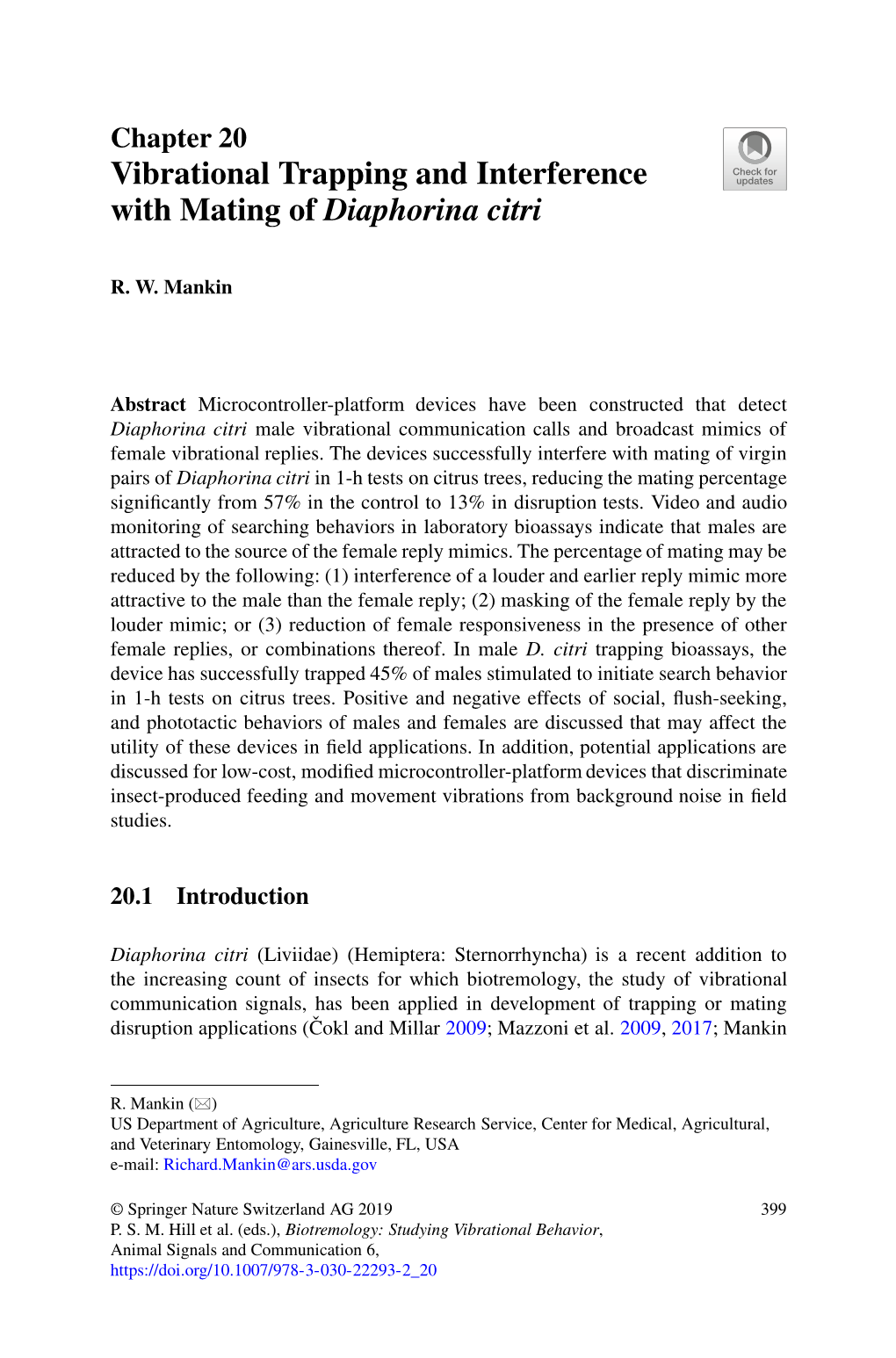 Vibrational Trapping and Interference with Mating of Diaphorina Citri