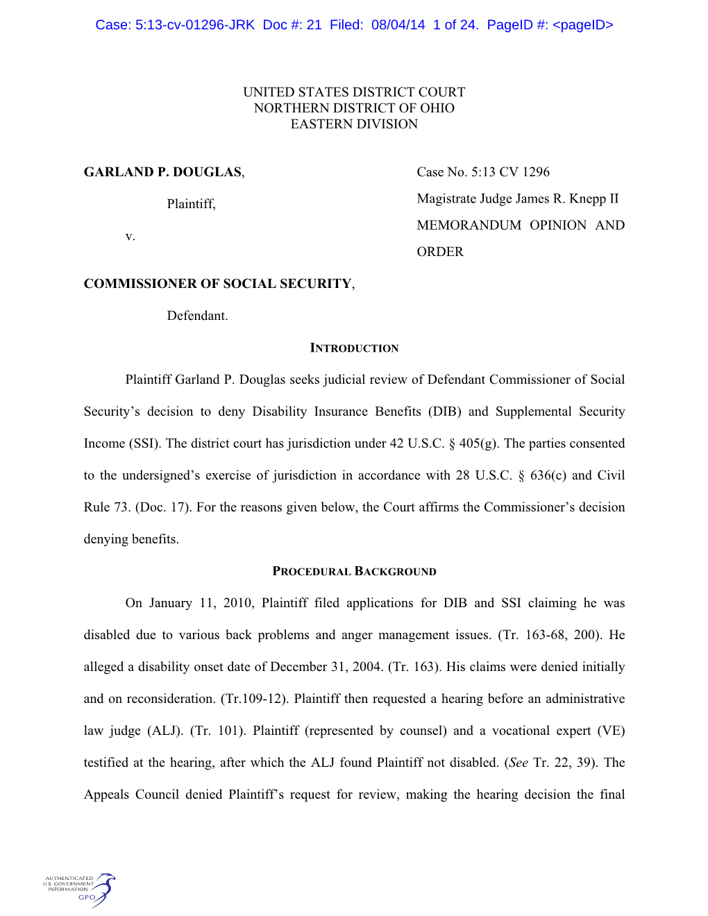 United States District Court Northern District of Ohio Eastern Division