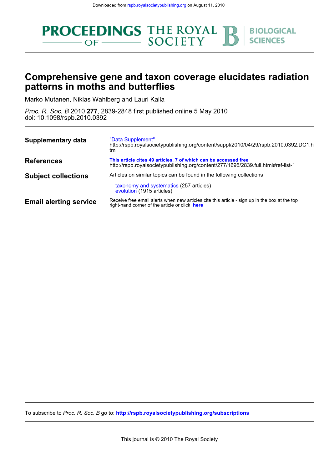 Patterns in Moths and Butterflies Comprehensive Gene and Taxon Coverage Elucidates Radiation