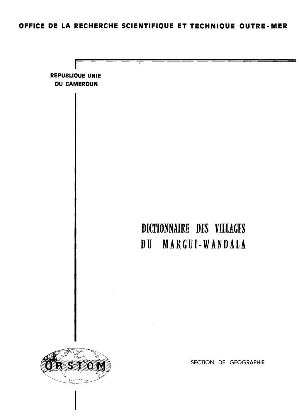 Dictionnaire Des Villages Du Margui-Wandala