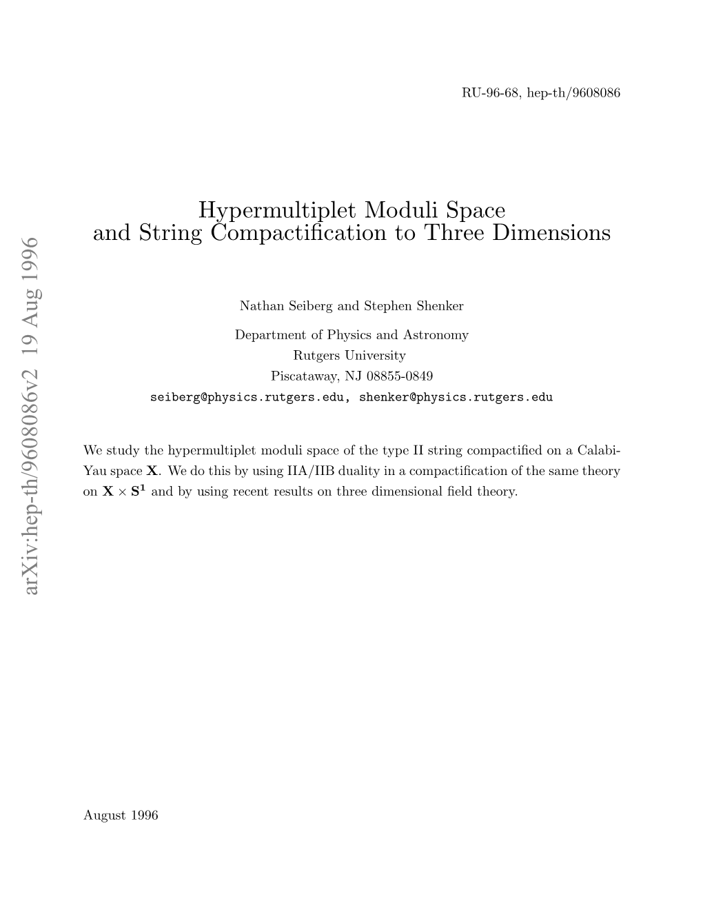 Hypermultiplet Moduli Space and String Compactification to Three